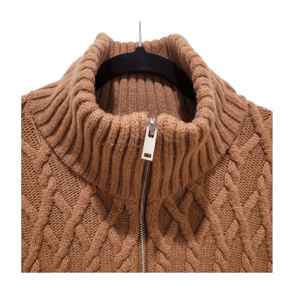 COS Cable-Knit Zip-Up Vest Regular XL Brown Washable Wool - Picture 6 of 9